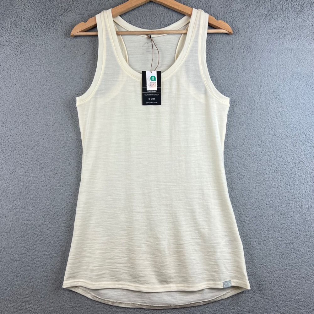New Merino.tech Women Cream Merino Wool Lightweight Racerback Tank Top XL